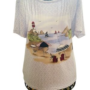 Karen Scott Women’s Blouse indigo Large 60%cotton 40%polyester